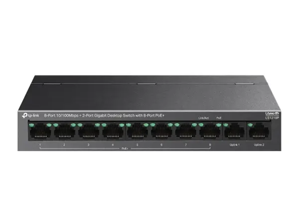 Switch Tp-Link LS1210P, 8 porturi PoE+ 10/100Mbps, 2 porturi Gigabit, putere PoE 96W, 250m