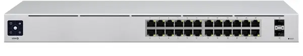 Switch Ubiquiti UniFi, 24 porturi Gigabit, 2 SFP, Layer 2, managed, 52 Gbps, fanless, cu ecran touch 1.3 inch, USW-24