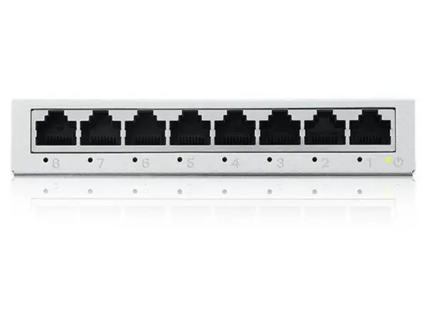 Switch Zyxel GS-108BV5-EU0101F, 8 porturi Gigabit Ethernet, capacitate switching 16 Gbps, fara ventilator, fara management