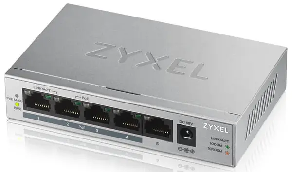 Switch ZyXEL - GS1005HP, 5-Port GbE Unmanaged PoE Switch, gri