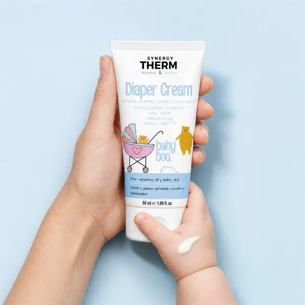 Synergy Therm Mama & Baby - Cremă pentru Zona Scutecului / Baby Diaper Cream cu Zinc Oxide, Tepezcohuite Extract și Omega Plus, pentru Pielea Sens