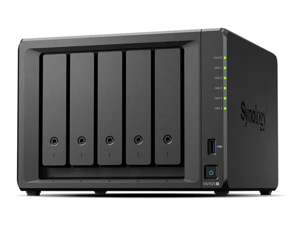 SYNOLOGY DS1525+ - NAS 5 Bay, AMD Ryzen V1500B Quad Core, 8GB ECC RAM (up to 32GB), 2.5GbE, M.2 NVMe, RAID