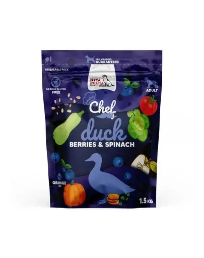 SYTA MICHA Chef Hrană uscată pentru câini cu rață, fructe de pădure și spanac 1,5 kg