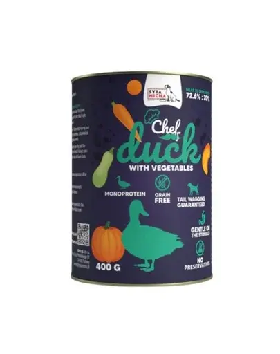 SYTA MICHA Chef Monoprotein hrană umedă pentru câini cu rață și legume 400 g