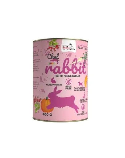 SYTA MICHA Chef Monoprotein Junior Hrană umedă pentru căței cu iepure și legume 400 g