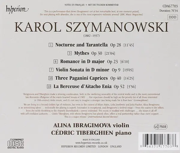 Szymanowski: The Complete Music For Violin And Piano | Alina Ibragimova, Cedric Tiberghien