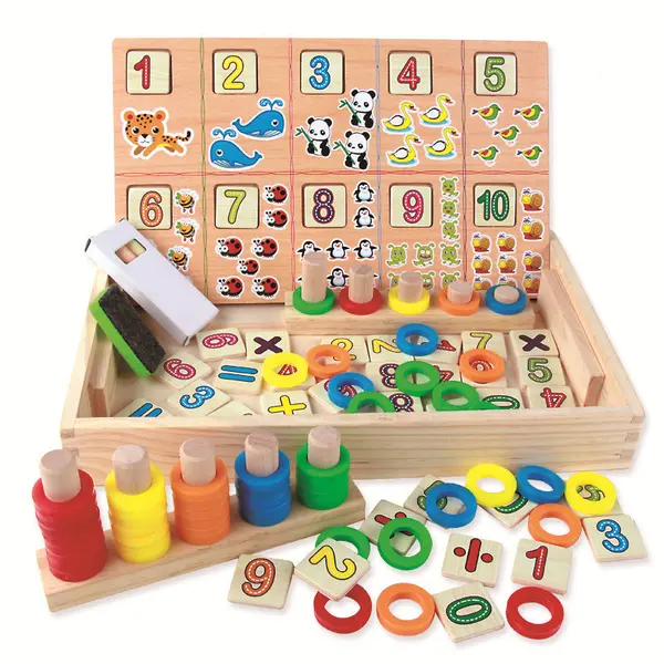 Tabla educativa din lemn Montessori - cifre, numarare si operatii matematice pentru copii