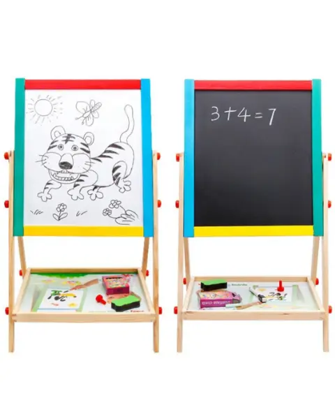 Tabla magnetica din lemn 2-in-1 tip sevalet, cu marker creta