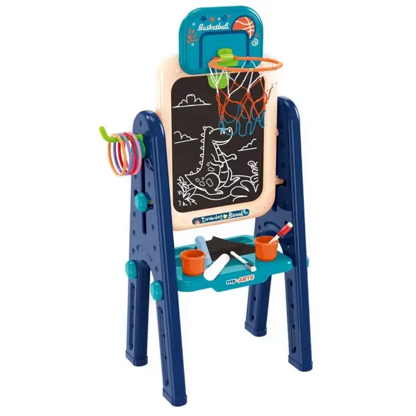 Tabla multifunctionala 4 in 1, cu 2 fete, pentru scris si desenat si jocuri, King Sport