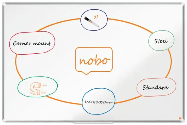 Tabla NOBO Premium Plus, otel lacuit, 150x100 cm, magnetica, include marker si tavita, alb Tabla NOBO Premium Plus, otel lacuit, 150x100 cm, magnetica, include marker si tavita, alb