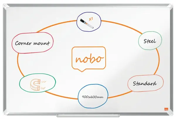 Tabla NOBO Premium Plus, otel lacuit, 90x60 cm, magnetica, include marker si tavita, alb Tabla NOBO Premium Plus, otel lacuit, 90x60 cm, magnetica, include marker si tavita, alb