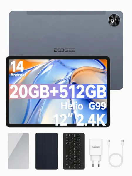 Tableta DOOGEE T40 Pro VIP, Gri, 4G LTE, 12 2.4K IPS, 20GB RAM (8GB + 12GB extensibili), 512GB, Helio G99, 10800mAh, 33W, Android 14, Dual SIM