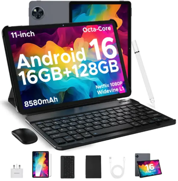 Tableta Doogee U11, VIP, Gri, 11 HD IPS 90Hz, 16GB RAM (4GB + 12GB extensibili), 128GB ROM, 13MP + 5MP, Android 16, Unisoc T606, 8580mAh, 10W, Deblocare faciala, Wi-Fi 5