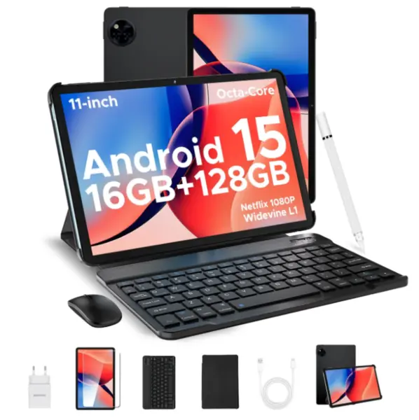 Tableta Doogee U11, VIP, Negru, 11 HD IPS 90Hz, 16GB RAM (4GB + 12GB extensibili), 128GB ROM, 13MP + 5MP, Android 15, Unisoc T606, 8580mAh, 10W, Deblocare faciala, Wi-Fi 5