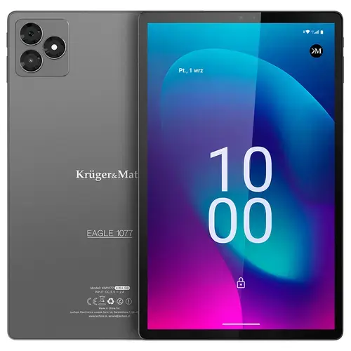 Tableta Kruger&Matz Eagle 1077, Procesor MediaTek MT8768A Octa-Core, Ecran IPS 10.1inch, 4GB RAM, 64GB Flash, 5MP, Wi-Fi, Bluetooth, 4G, Android (Gri)