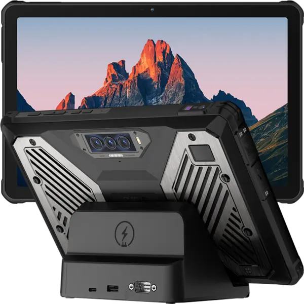 Tableta profesionala Oukitel RT10 Industry, 5G, Wi-Fi, 11 120Hz, Dimensity 7400X, 12GB RAM, 512GB, NFC, 2D Barcode Scanner SE4710, 12 PogoPins, USB, RS232, RJ45, FAP10, 25000mAh, Android 15