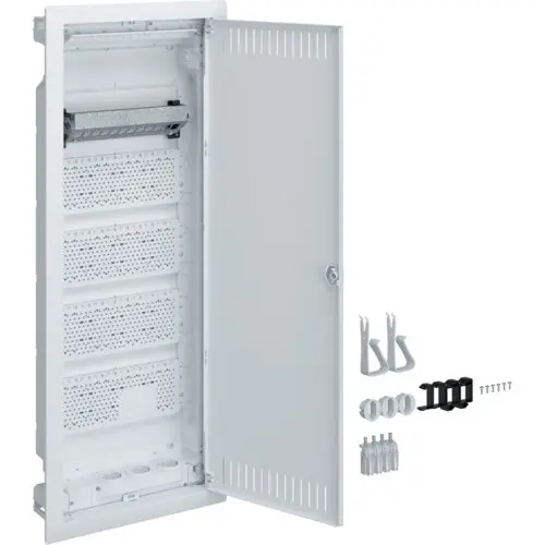 Tablou 60 module Volta multimedia Hager VH60NW 60NW, 3 Prize SCHUKO, accesorii montaj, gips carton