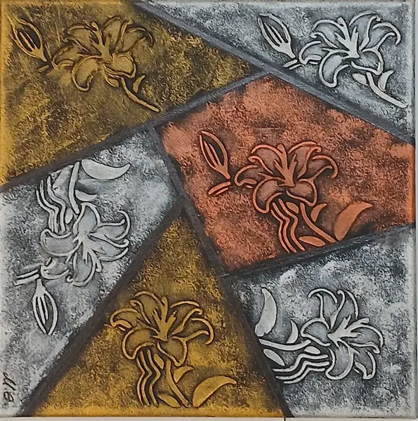 Tablou abstract în relief 30cm x 30cm – design modern 3D, realizat manual-bronz/auriu/argintiu
