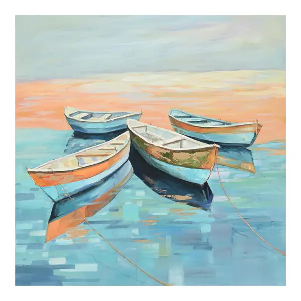 Tablou Canvas cu Barca, Pânza, Multicolor, 100x100 cm