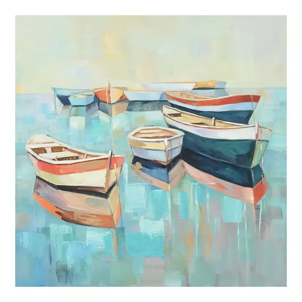 Tablou canvas cu barca, Pânza, Multicolor, 100x100 cm