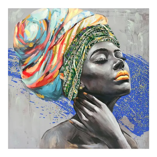 Tablou canvas cu efect 3D Africana, Pânza, Multicolor, 100x100 cm