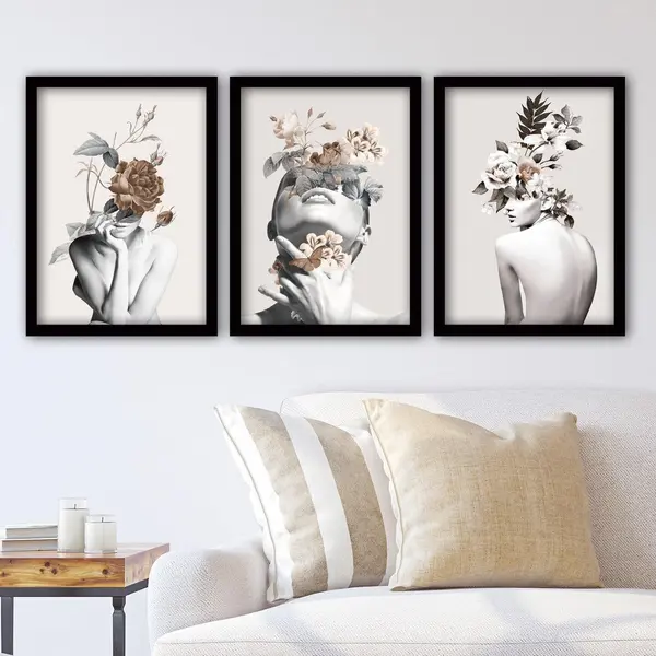 Tablou Canvas Woman, 3 bucati, Multicolor, 45x35 cm