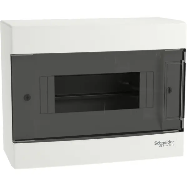 Tablou cu montaj aparent Easy9EU, 1x8 Module, usa fumurie, cu 2 blocuri terminale Schneider EZ9EUC108