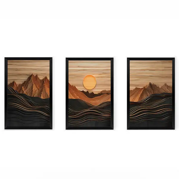 Tablou de canvas Wall art în frame Peaky triptyque cu digital print, Multicolor, 33x48 cm