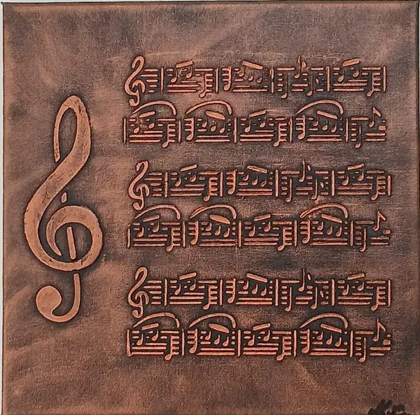 Tablou decorativ în relief 30cm x 30cm „Armonie muzicală” – design modern 3D, realizat manual-bronz