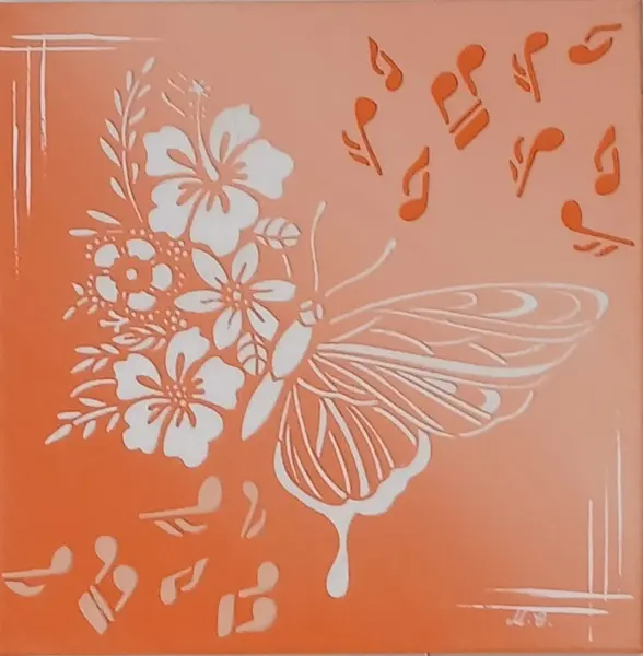 Tablou decorativ în relief 30cmx30cm "Armonie muzicală"– design modern 3D, realizat manual - somon