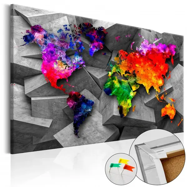 Tablou din plută - Cubic World [Cork Map] 90x60 cm