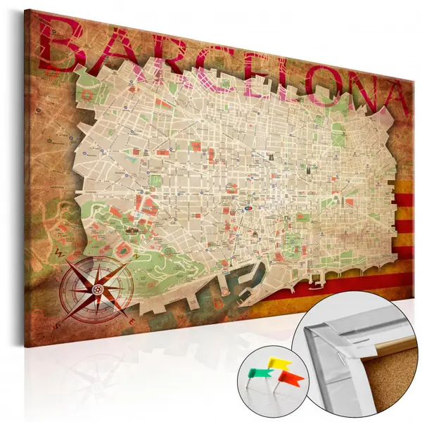 Tablou din plută - Map of Barcelona [Cork Map] 120x80 cm