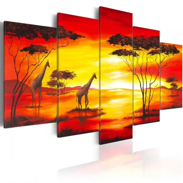 Tablou - Giraffes on the background with sunset 200x100 cm