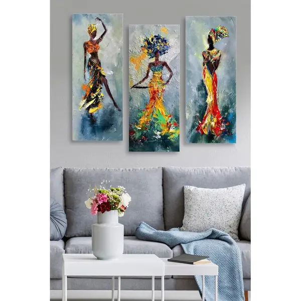 Tablou MDF (3 bucăți) Marvellous African Lady, Multicolor, 50x70 cm