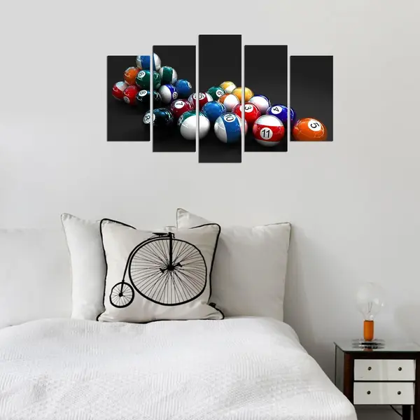 Tablou MDF ( 5 buc ) Biliard, Multicolor, 60x110 cm