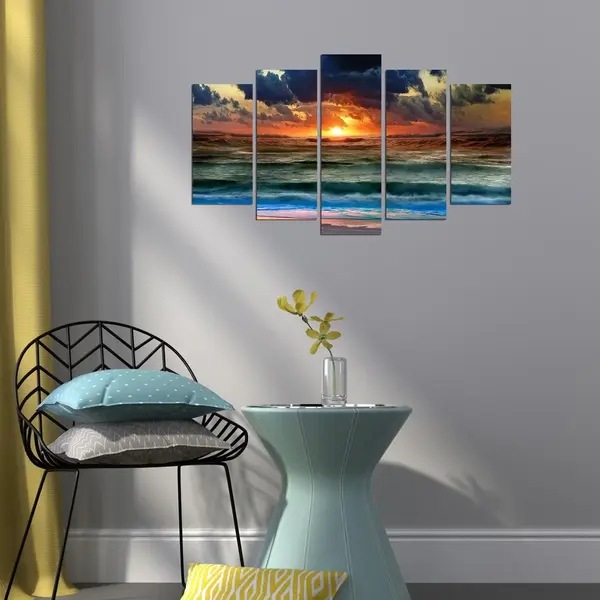 Tablou MDF ( 5 buc ) Nazare Valuri, Multicolor, 60x110 cm