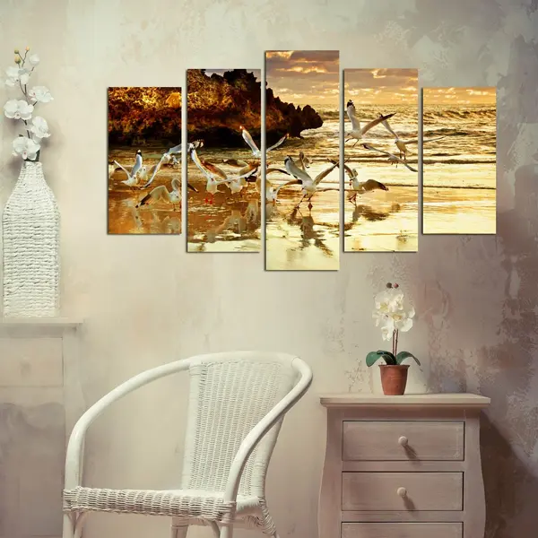 Tablou MDF ( 5 buc ) Popasul Pescarilor, Multicolor, 60x110 cm