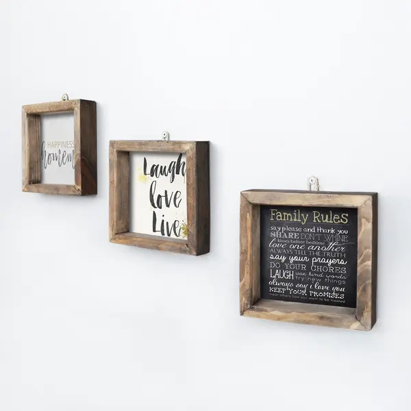 Tablou MDF cu rame Family Quotes, 3 bucăți, Multicolor, 15x15 cm