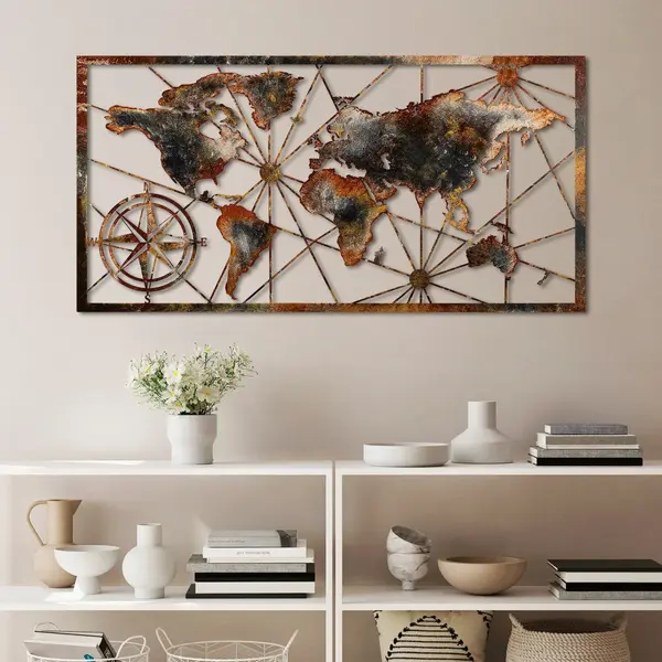 Tablou metalic World Multicolor 120x60x1.5 cm