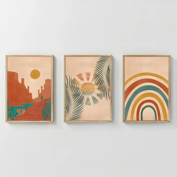 Tablou triptic Delea, Rama lemn, Multicolor, 33x48 cm