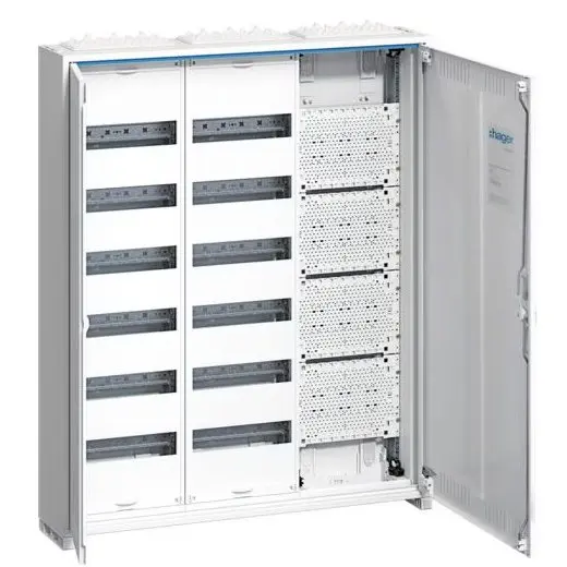 Tablouri de distributie IP31 cu sectie multimedia 144 module (6X24), aplicat Hager Univers FWB63K1
