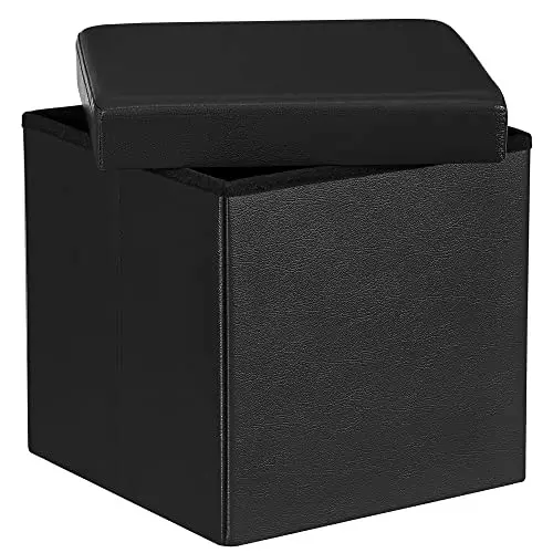 Taburet cu depozitare, Songmics, Negru, 38x38x38 cm