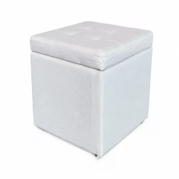 Taburet cu spațiu de depozitare, 30x30x35cm, Crem – Design modern din material textil și burete
