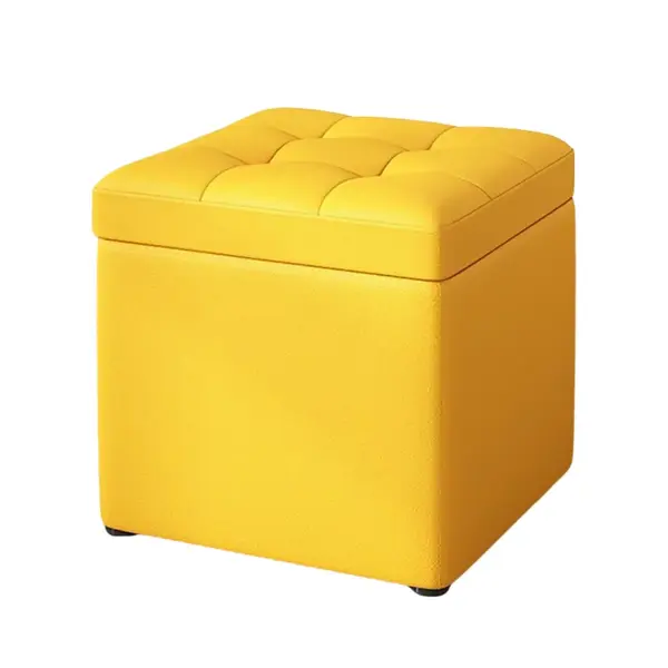 Taburet cu spațiu de depozitare, 30x30x35cm, Galben – Design modern din MDF, PU și burete