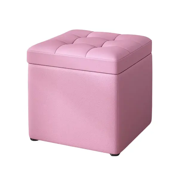 Taburet cu spațiu de depozitare, 30x30x35cm, Roz – Design modern din MDF, PU și burete