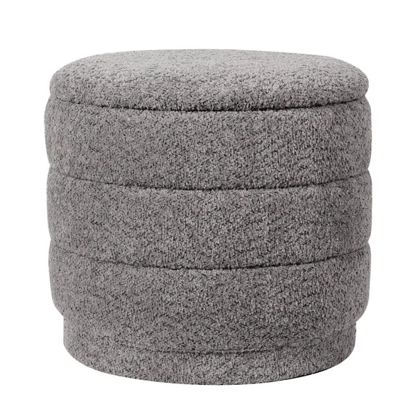 Taburet cu spațiu de depozitare Bettia stofă teddy, gri, Ø41x39 cm