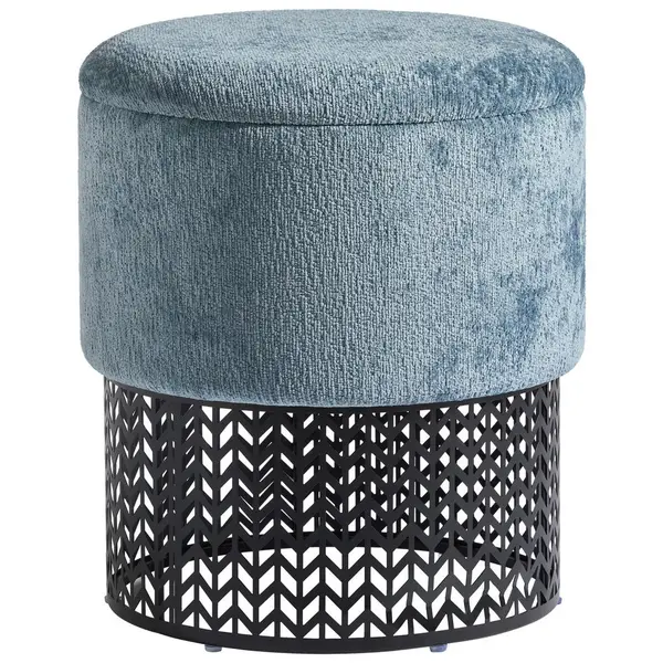 Taburet din metal, material pe bază de lemn, textil, albastru