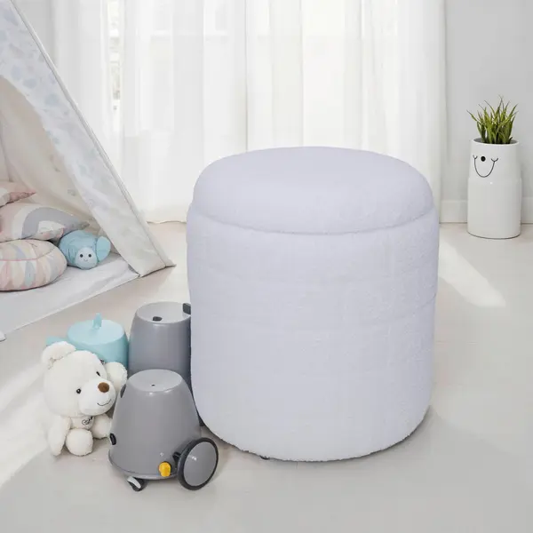 Taburet din textil, alb