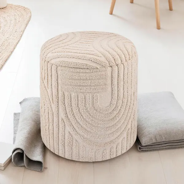 Taburet din textil, bej