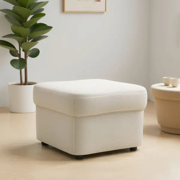 Taburet din textil, crem